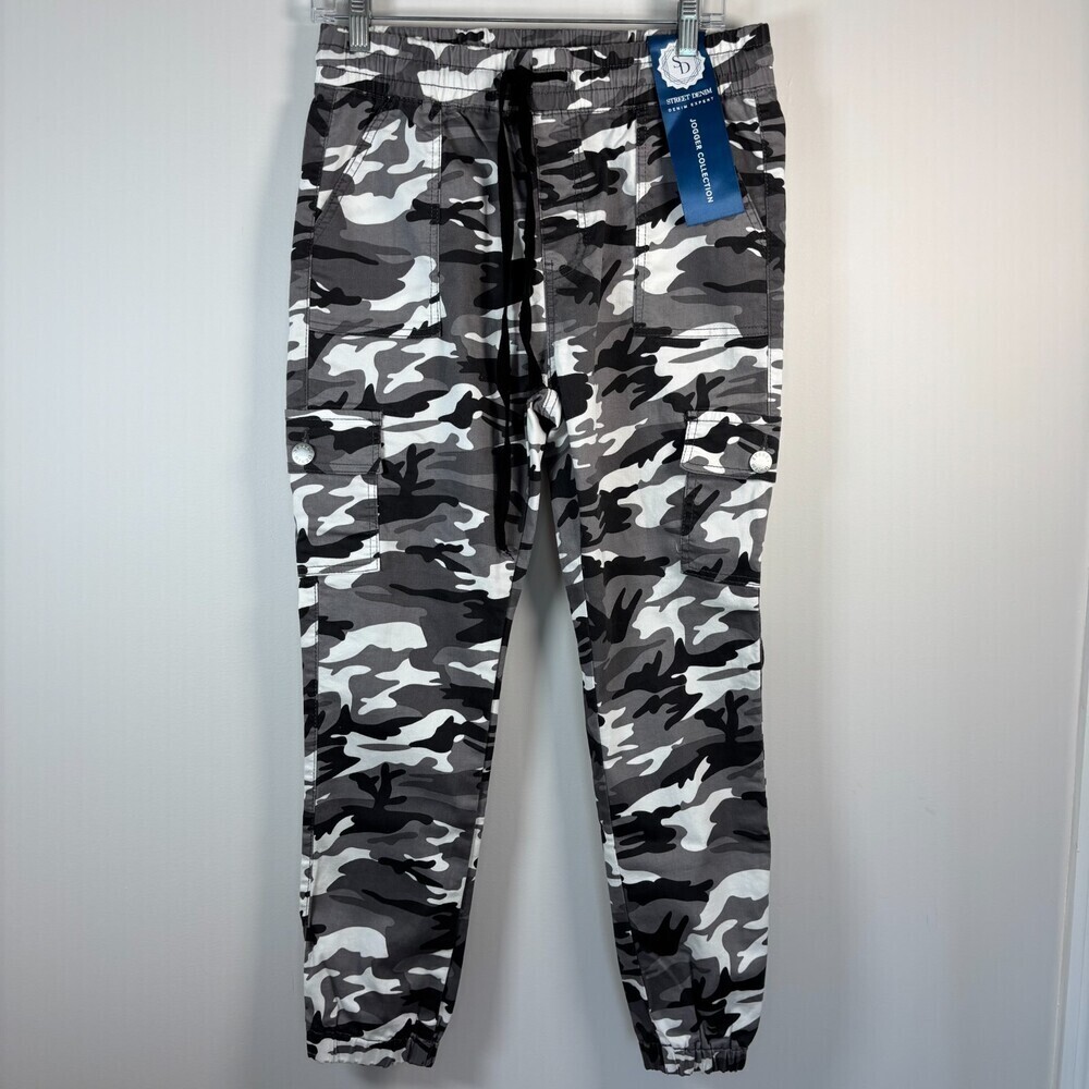 STREET DENIM NEW Joggers Juniors 13/14 Camo Cargo Black Gray Stretch Drawstring